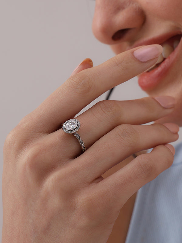 Valentina Silver Octagon Halo Ring