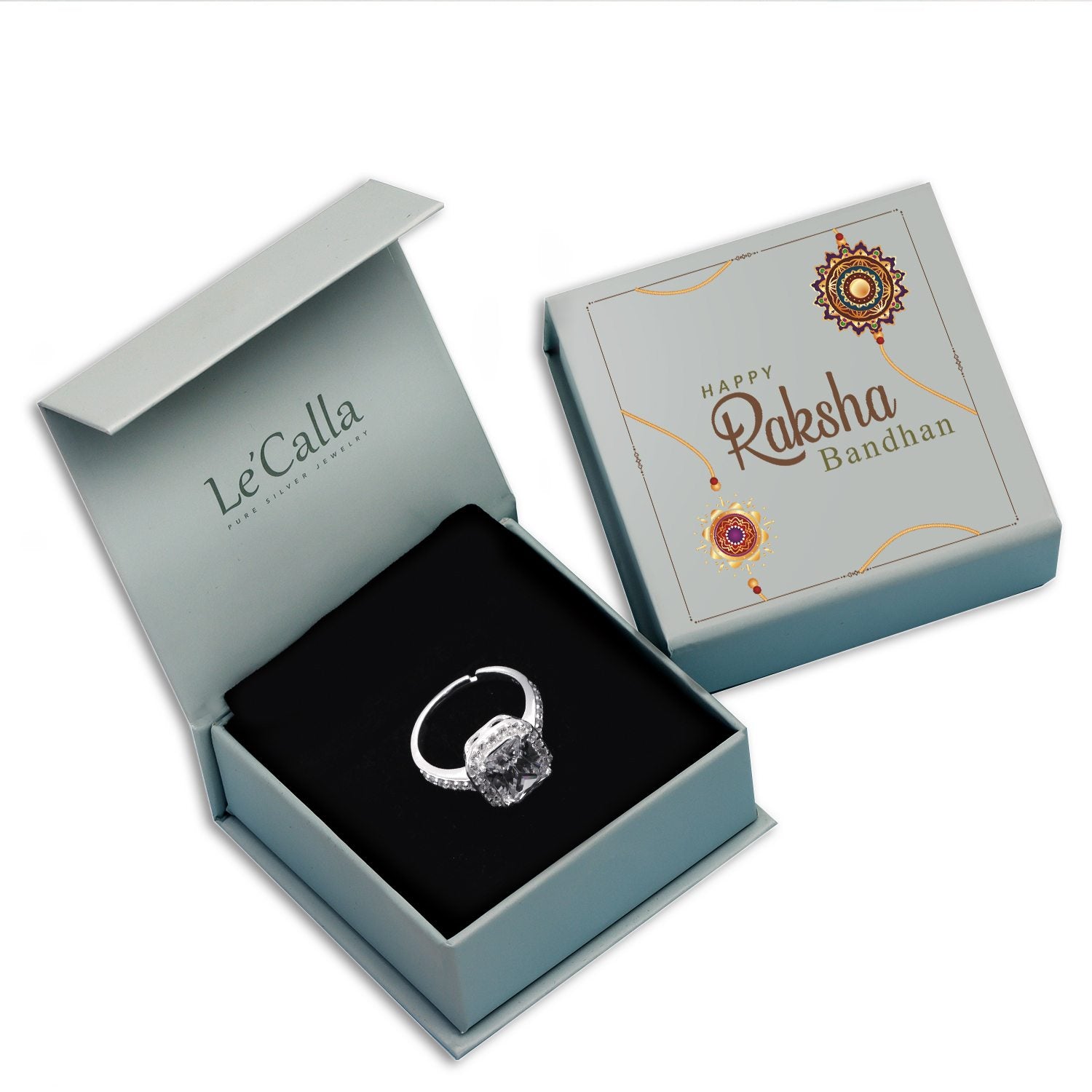 925 Sterling Silver Solitaire Adjustable Rings With Raksha Bandhan Gift Box For Sister