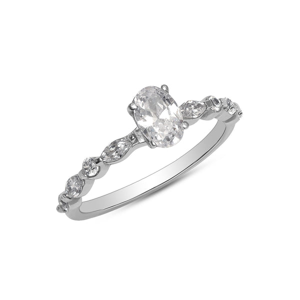 925 Sterling Silver CZ Rhodium Plated Oval-Cut Engagement Promise Her Eternity Rings for Women