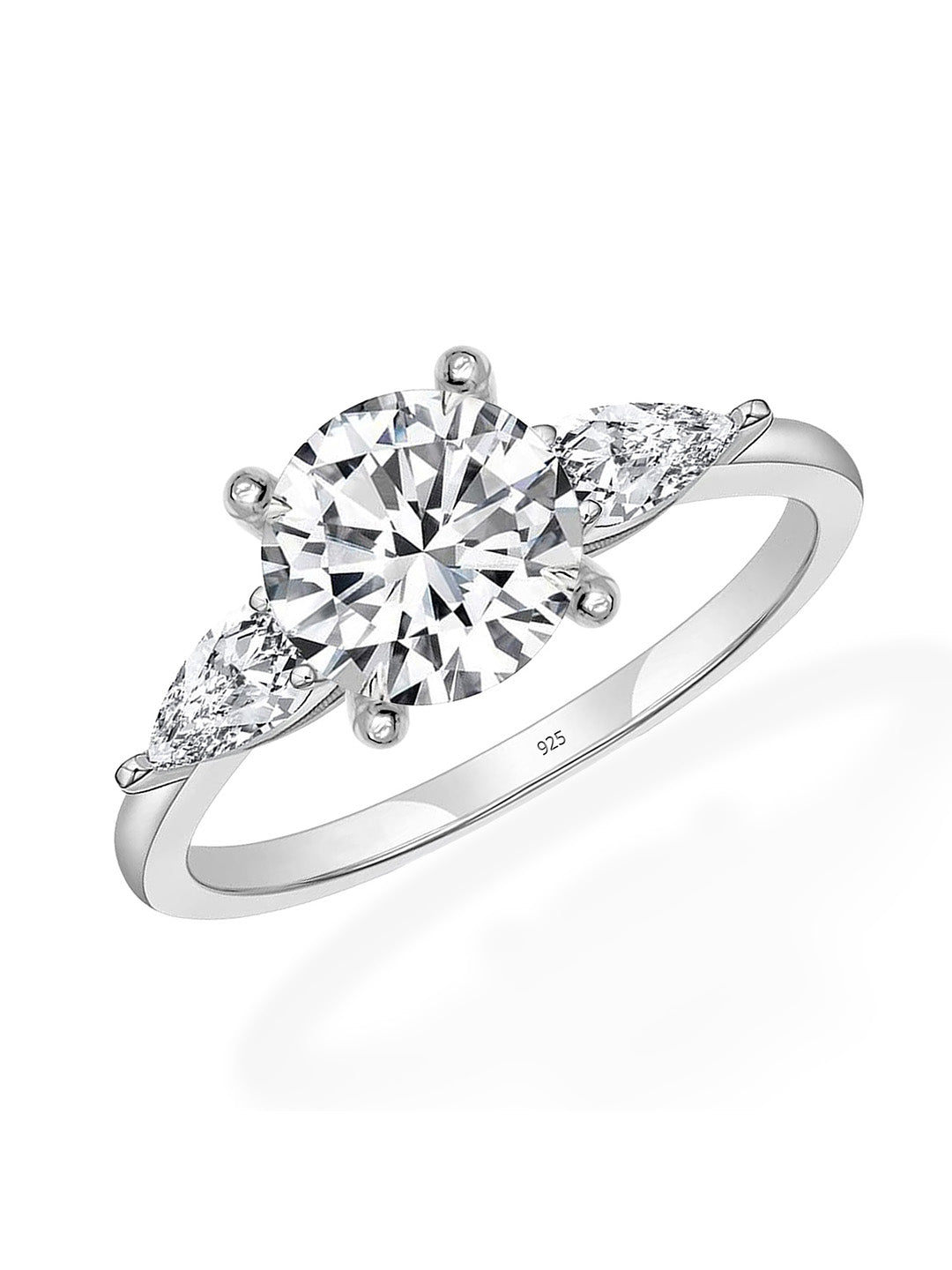 Three Stone Ring in Rhodium