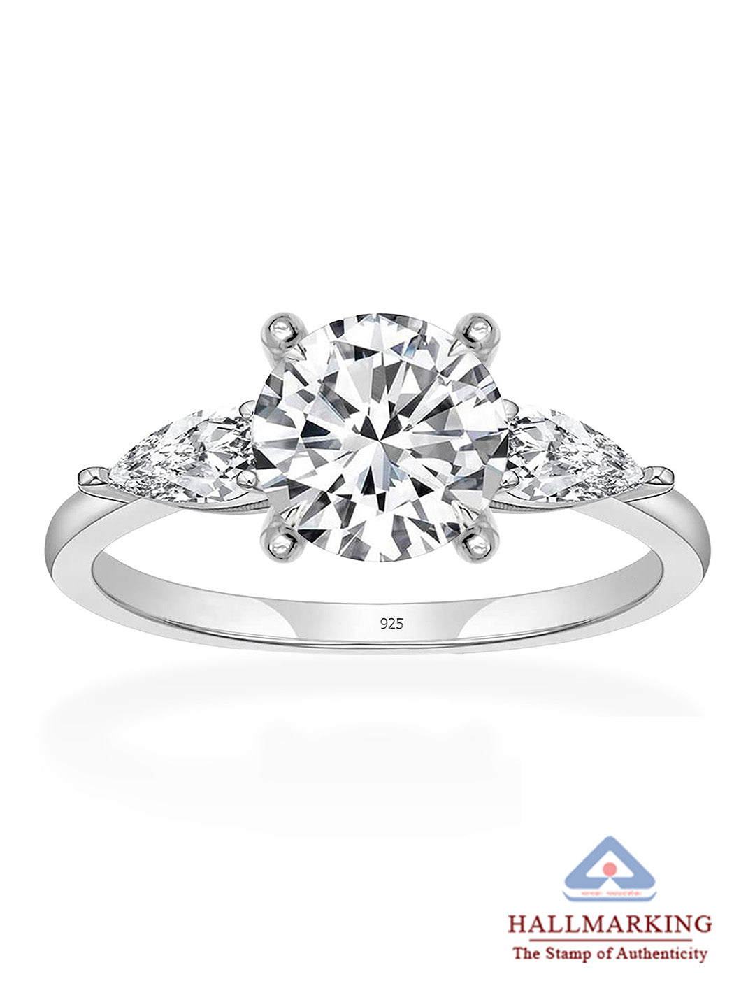 Three Stone Ring in Rhodium