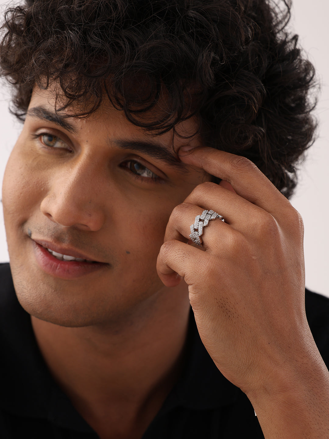 Iced Link Rhodium Ring For Men