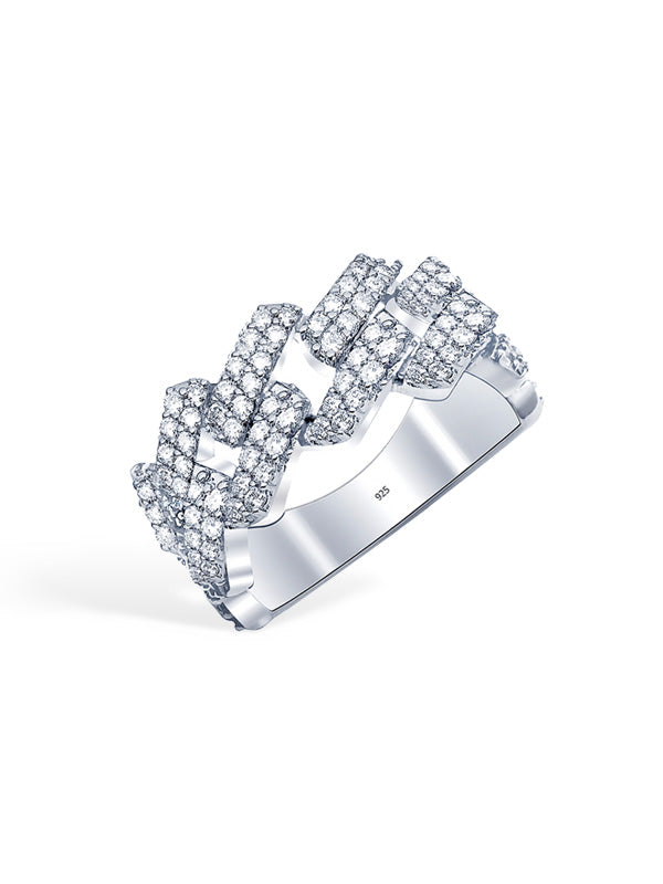 Iced Link Rhodium Ring For Men