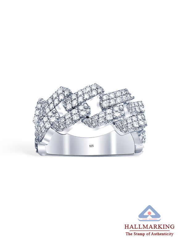 Iced Link Rhodium Ring For Men
