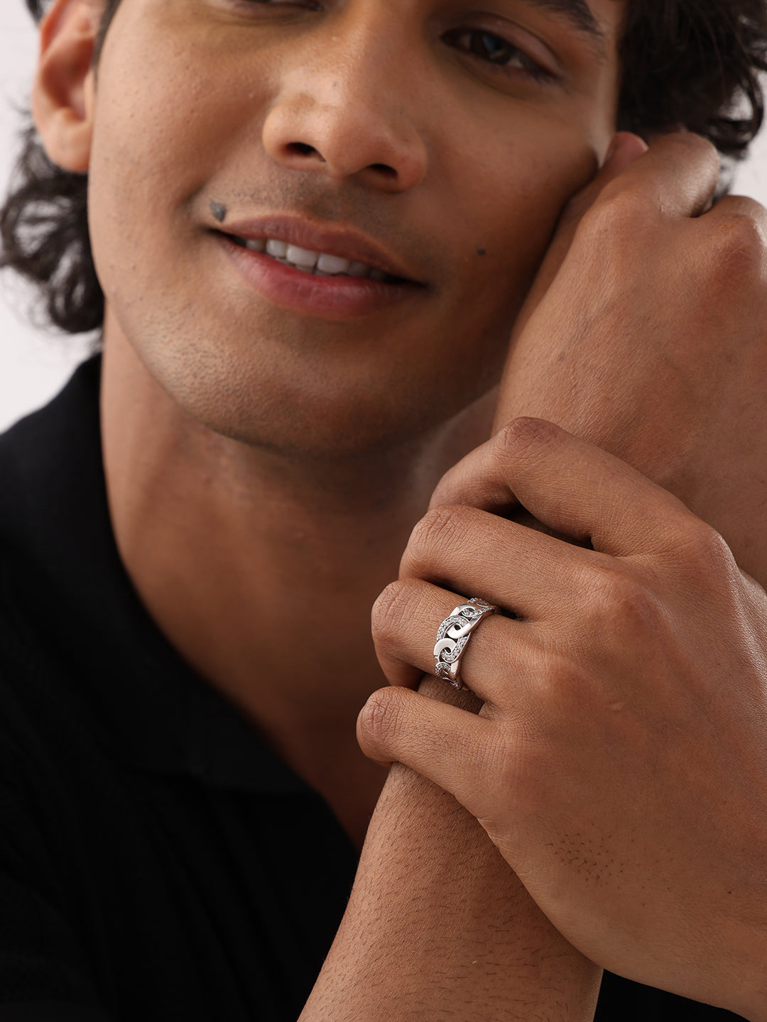 Iced Link Silver Ring for Men
