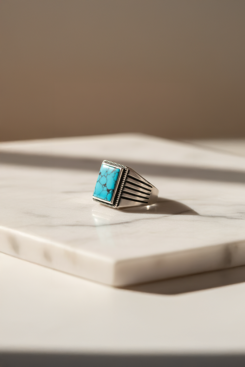Antique Square Turquoise Ring for Men