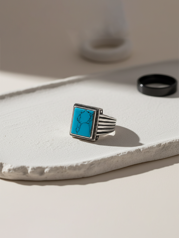 Antique Square Turquoise Ring for Men
