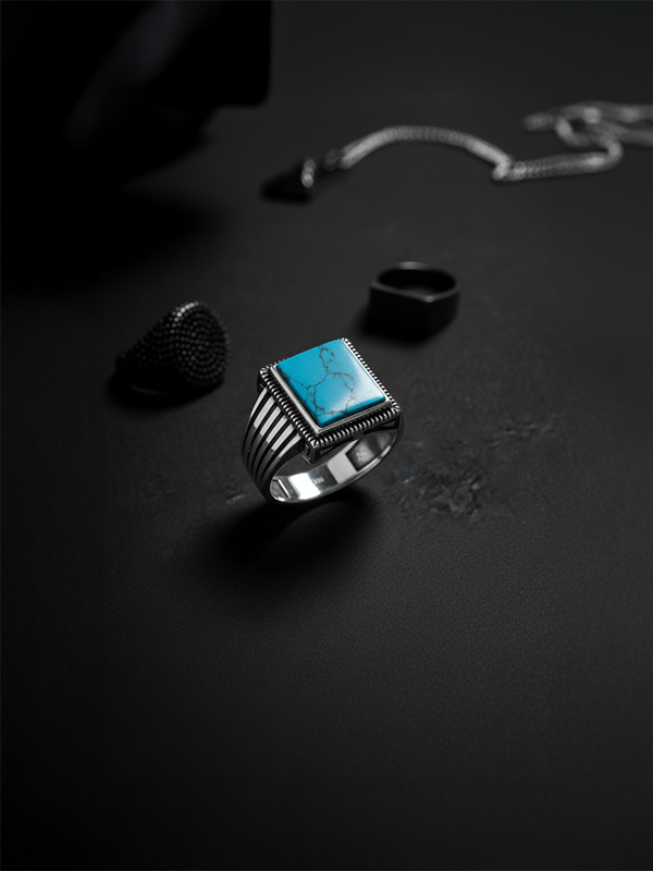 Antique Square Turquoise Ring for Men