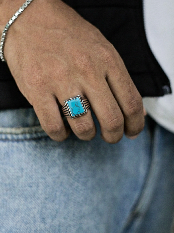 Antique Square Turquoise Ring for Men