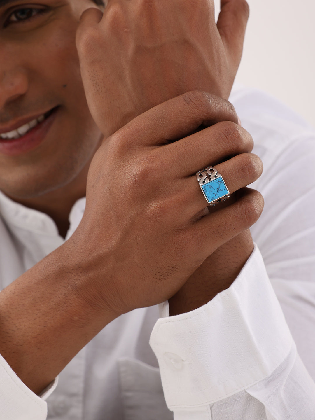 Cuban Crest Turquoise Ring For Men