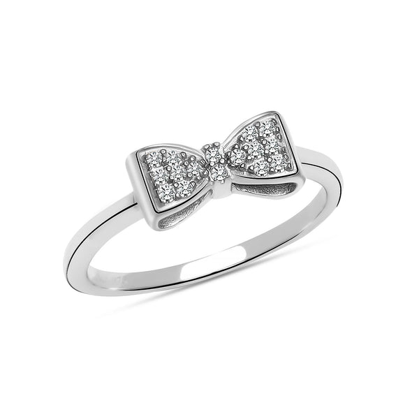 925 Sterling Silver Classic Zirconia Bow Knot Statement Wedding Band Ring for Women