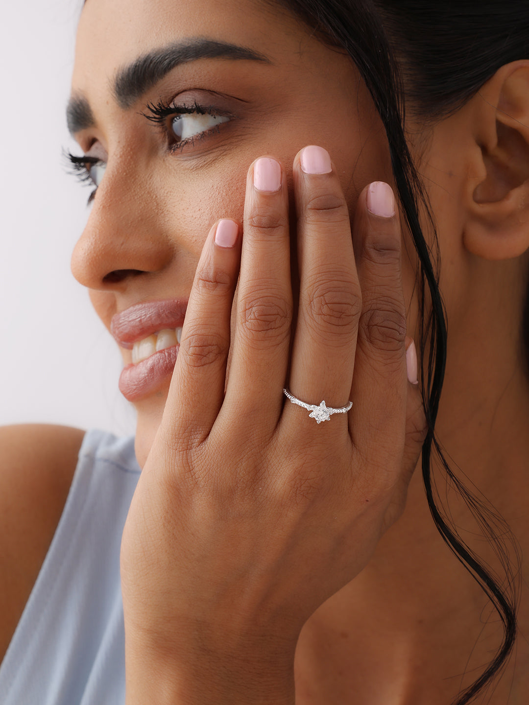 Celestia Round CZ Solitaire Silver Ring