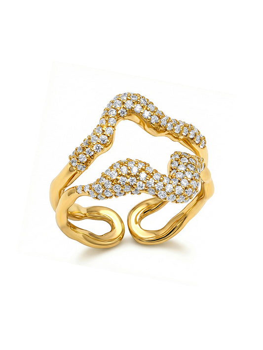 Lunara Studded Wavy Statement Finger Ring for Women