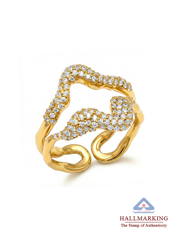 Lunara Studded Wavy Statement Finger ring for Women