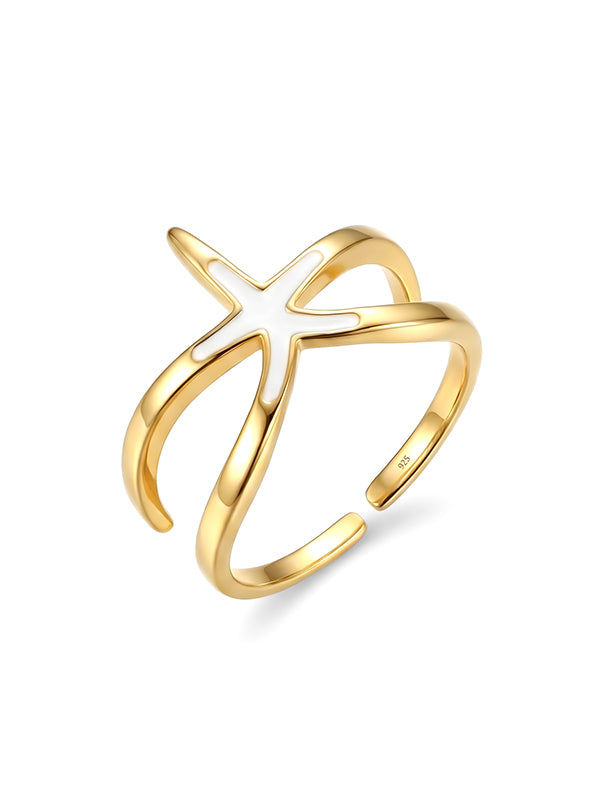 MOP Detailed Star Fish Ring in Flash Gold