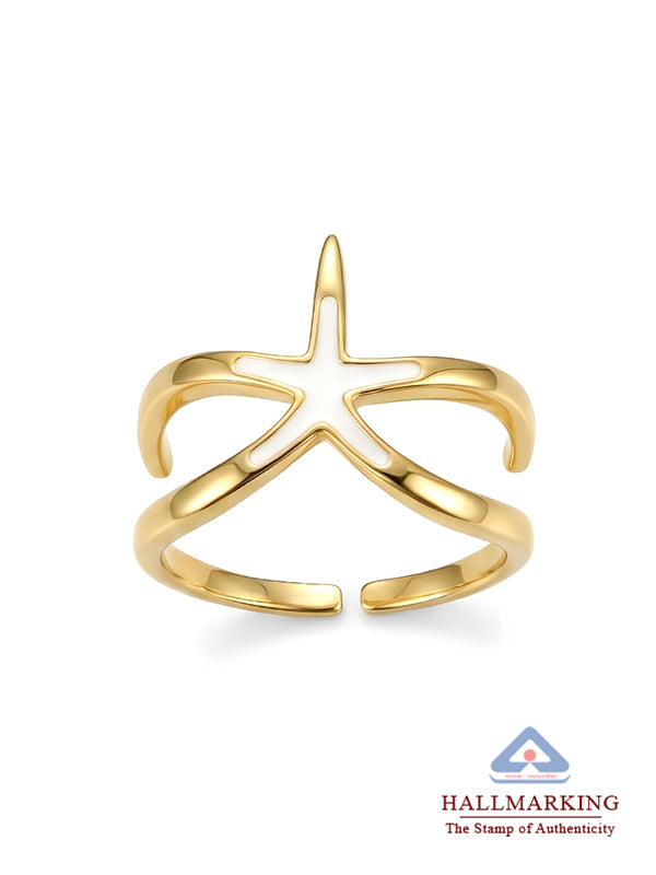 MOP Detailed Star Fish Ring in Flash Gold