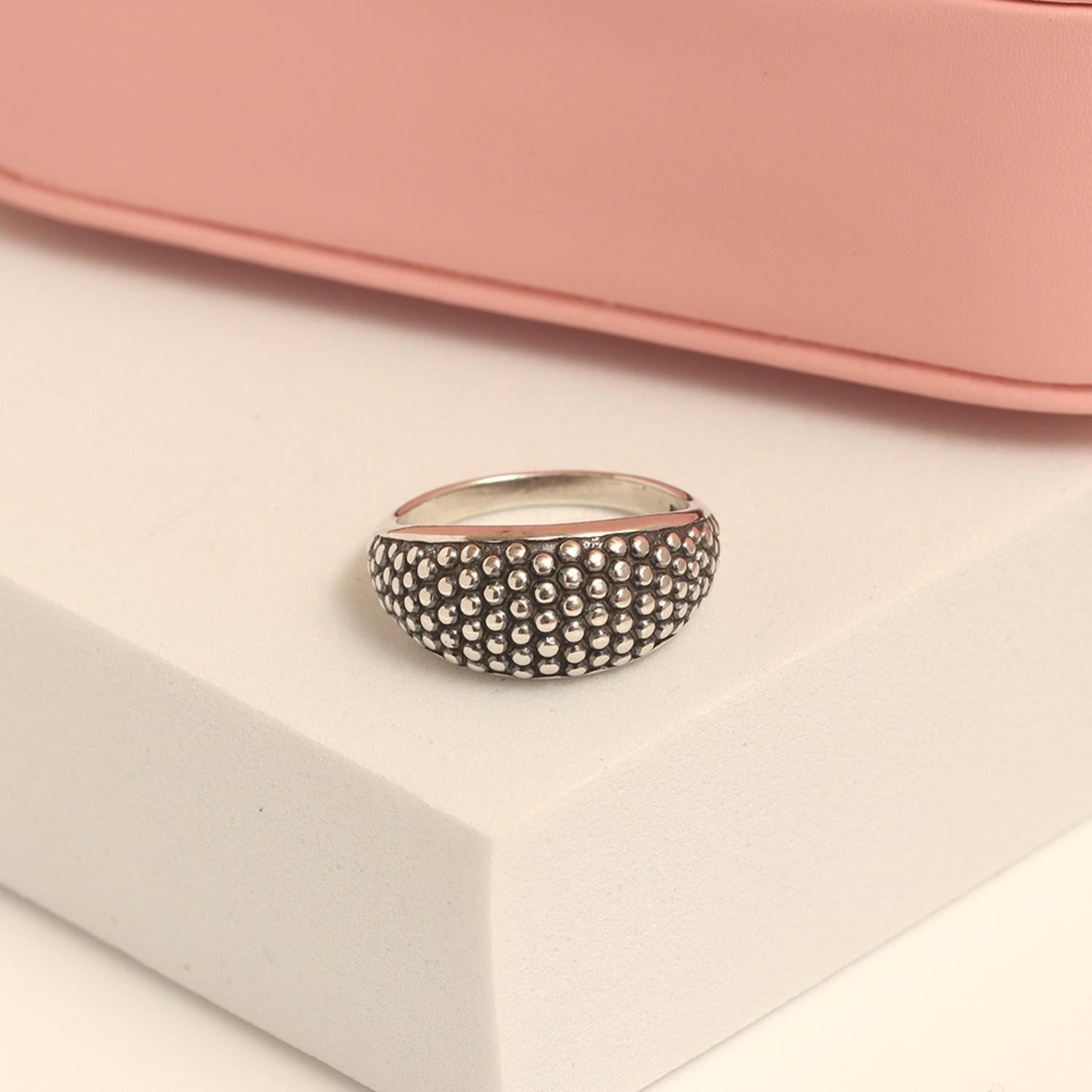 925 Sterling Silver Caviar Beaded Pattern Stacking Statement Ring for Women