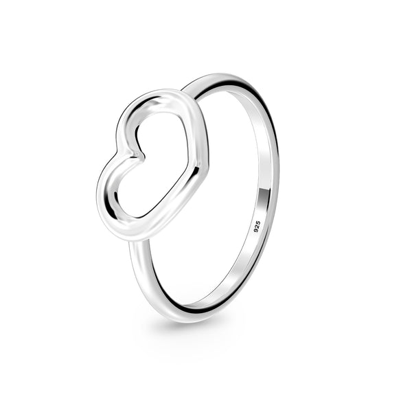 925 Sterling Silver Polished Open Heart Finger Ring for Women & Girls