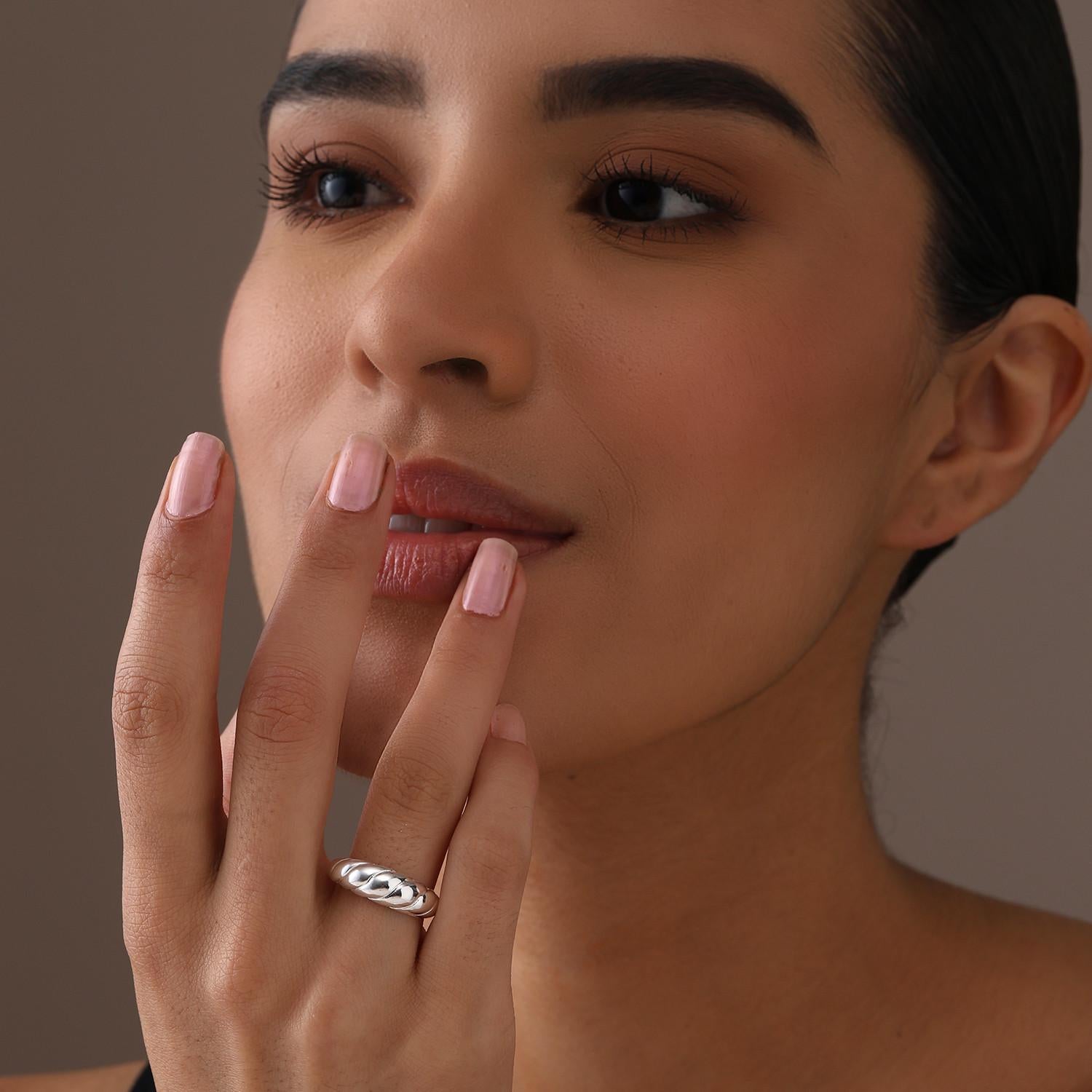 925 Sterling Silver 14K Gold Plated Braided Twisted Textured Signet Croissant Dome Rings for Women