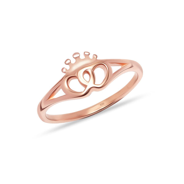 925 Sterling Silver Rose Gold-Plated Crown & Interwined Hearts Wedding Band Rings for Women Teen