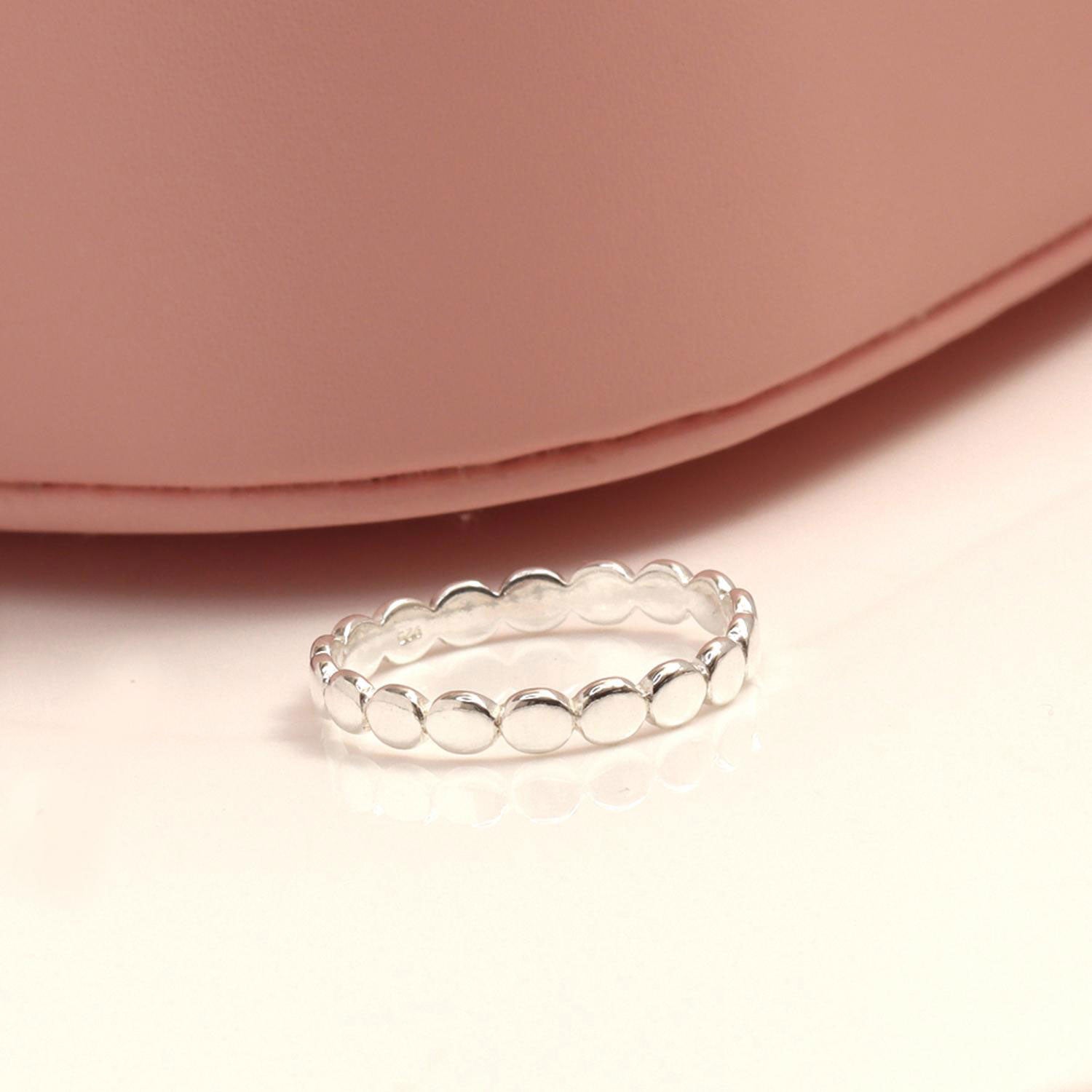 925 Sterling Silver Round Disc Designed Eternity High Polish Simple Repeating Circle Finger Ring for Women