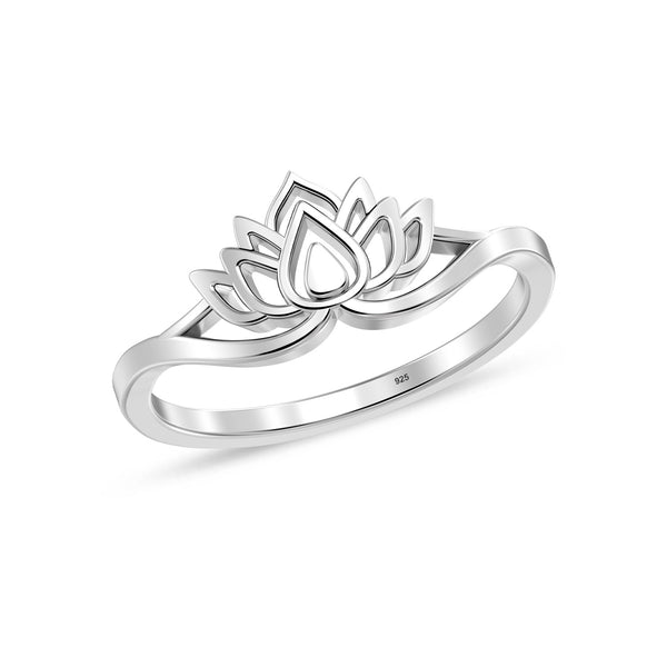 925 Sterling Silver Stackable Lotus Flower High Polish Resistant Comfort Band Rings for Women