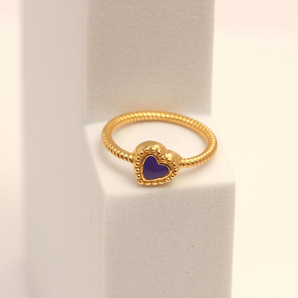 925 Sterling Silver 14K Gold Plated Beaded Enameled Love Heart Finger Ring for Women