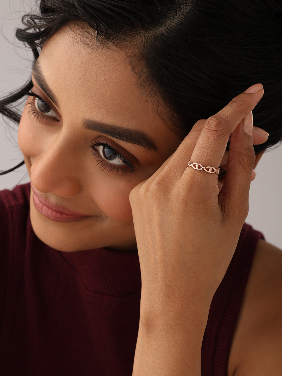 925 Sterling Silver Jewellery | 14K Rose-Gold Plated High Polish Infinite Bloom Engagement Ring | acpl-ecom.myshopify.com
