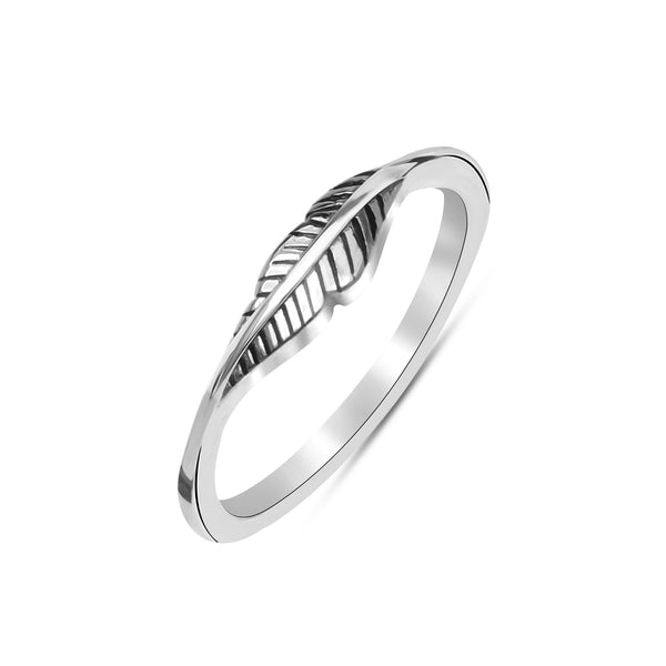 925 Sterling Silver Antique Handmade Feather Band Rings for Women
