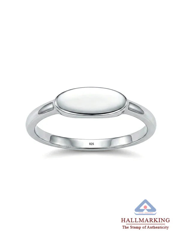 Sleek Silver Signet Minimal Oval Face Finger Ring