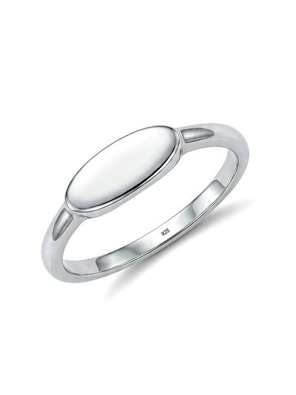 Sleek Silver Signet Minimal Oval Face Finger Ring