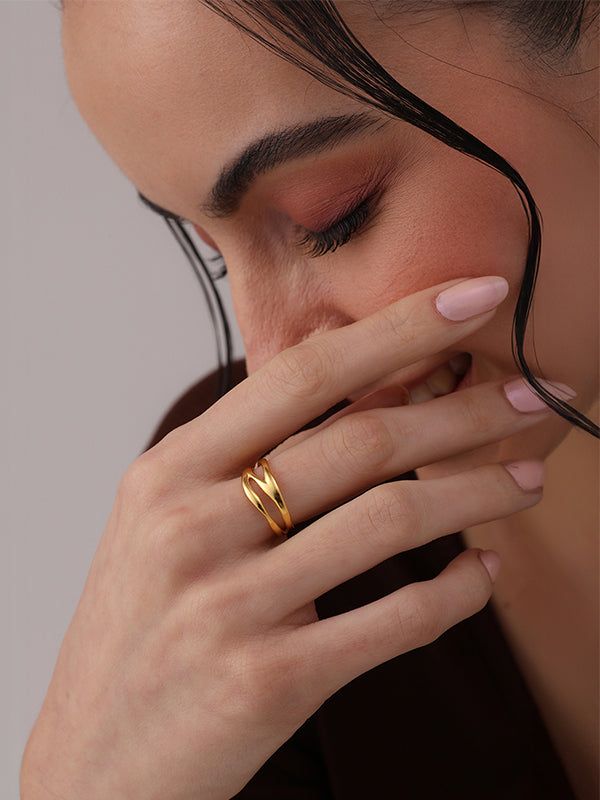 Multi Layered  Fluid Wrap Design Gold Ring