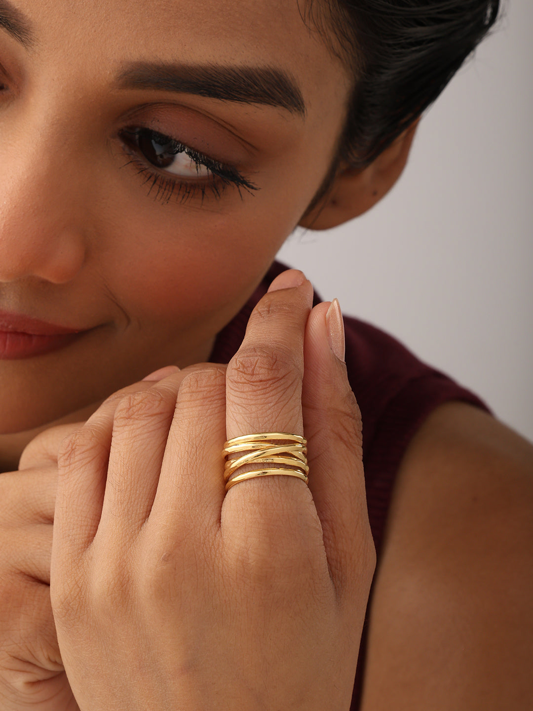 925 Sterling Silver Jewellery | 14K Gold Plated Aurora Overlap Ring | acpl-ecom.myshopify.com