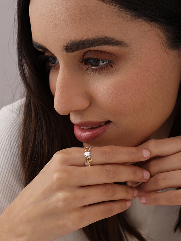 Aurelia Hammered Texture Dual Tone Eternity Finger ring for Women