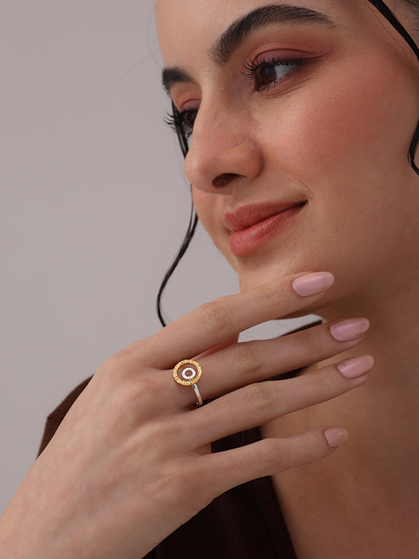 Thalia Textured Circular Dual Tone Statement Finger ring for Women
