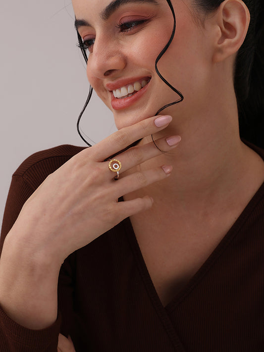 Thalia Textured Circular Dual Tone Statement Ring for Women