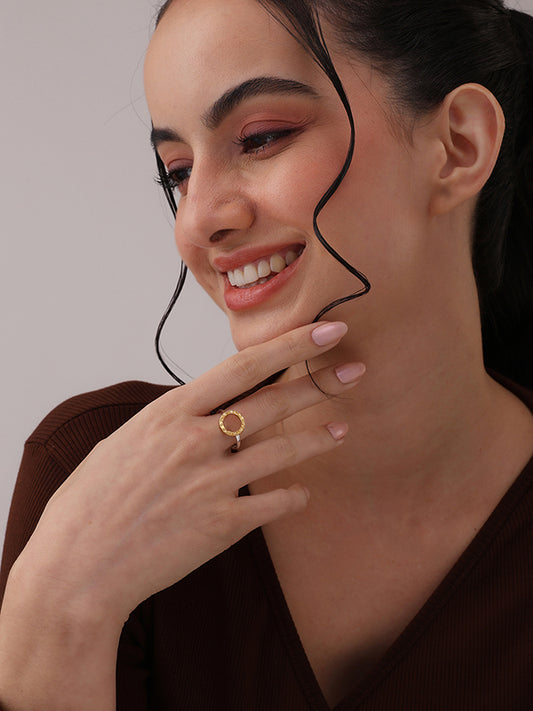 Lyra Textured Circular Dual Tone Statement Finger Ring for Women
