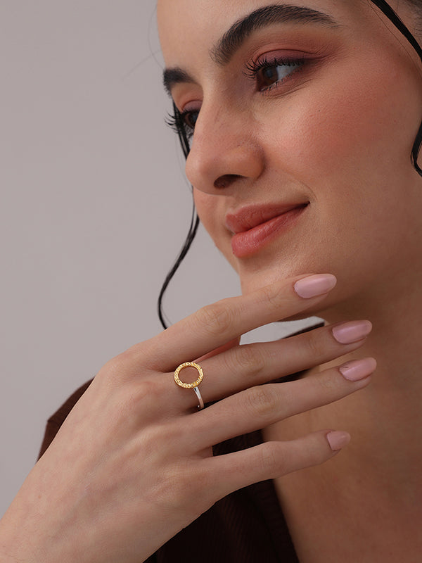 Lyra Textured Circular Dual Tone Statement Finger ring for Women
