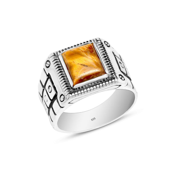 925 Sterling Silver Tiger Eye Stone Finger Ring for Men and Boys