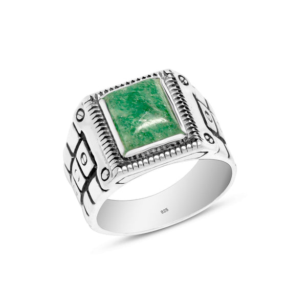 925 Sterling Silver Aventurine Green Stone Finger Ring for Men and Boys