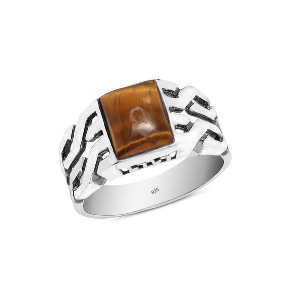 925 Sterling Silver Aventurin Orange Stone Finger Ring for Men and Boys