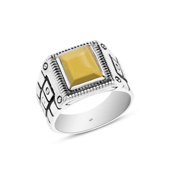 925 Sterling Silver Yellow Onyx Stone Finger Ring for Men and Boys