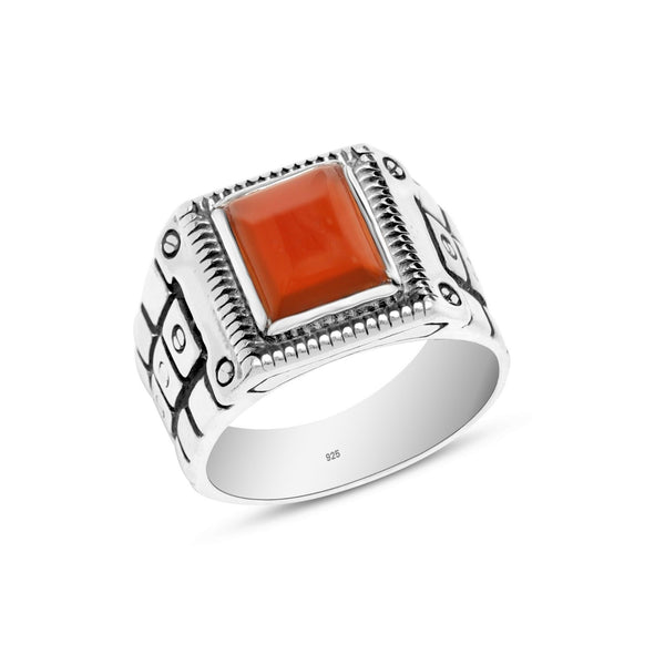 925 Sterling Silver Red Onyx Stone Finger Ring for Men and Boys