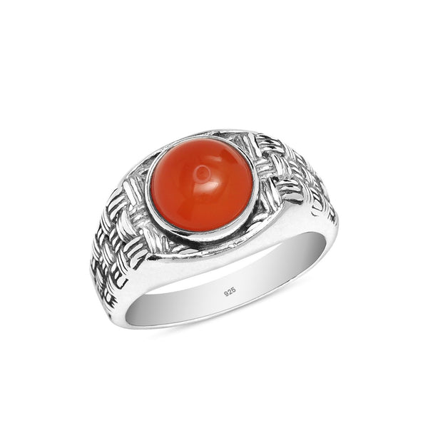 925 Sterling Silver Aventurin Orenge Round Cab Stone Finger Ring for Men and Boys