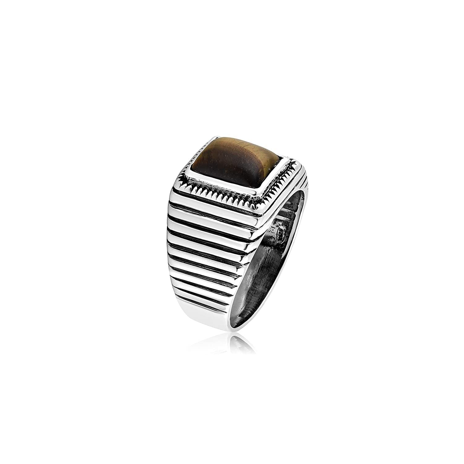 925 Sterling Silver Antique Tiger Eye Stone Finger Ring for Men and Boys