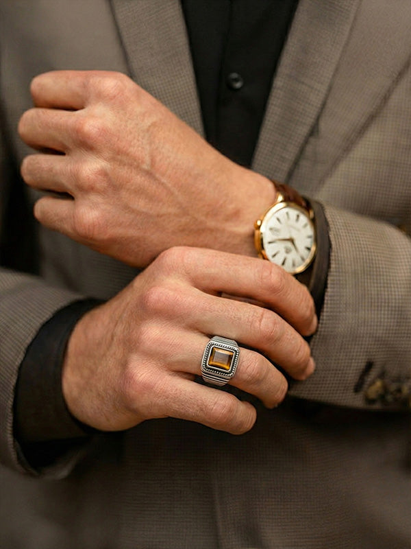 Antique Tiger Eye Stone Ring for Men