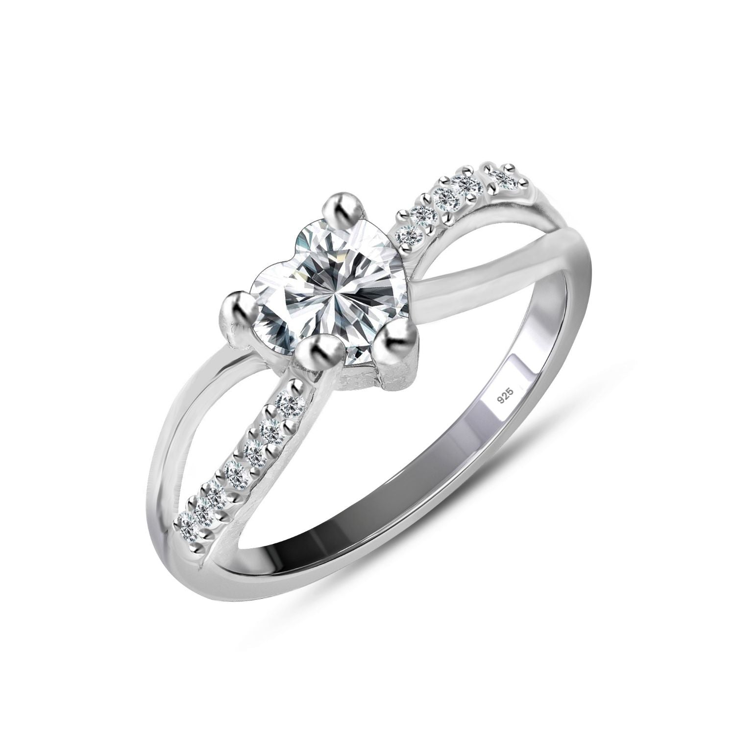 925 Sterling Silver Heart Cz Designer Finger Ring for Women and Girls