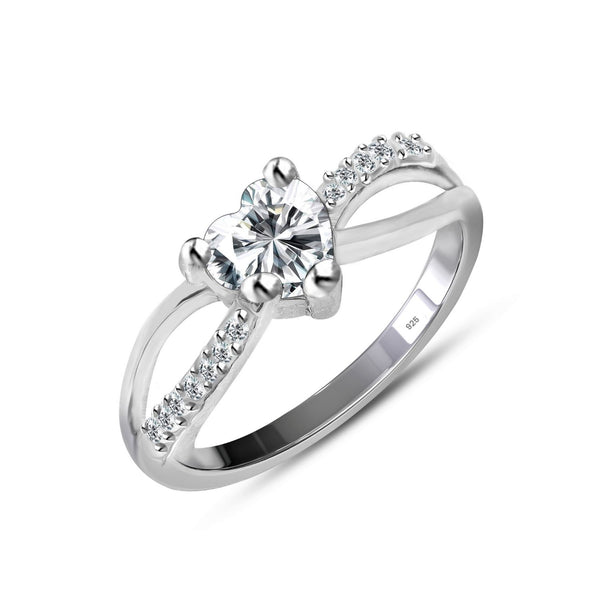 925 Sterling Silver Heart Cz Designer Finger Ring for Women and Girls