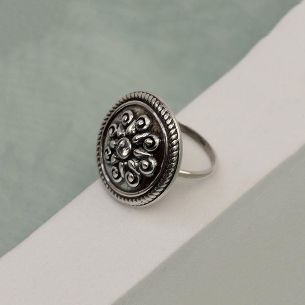 925 Sterling Silver Amrapali Cz Oxidized Ring for Women