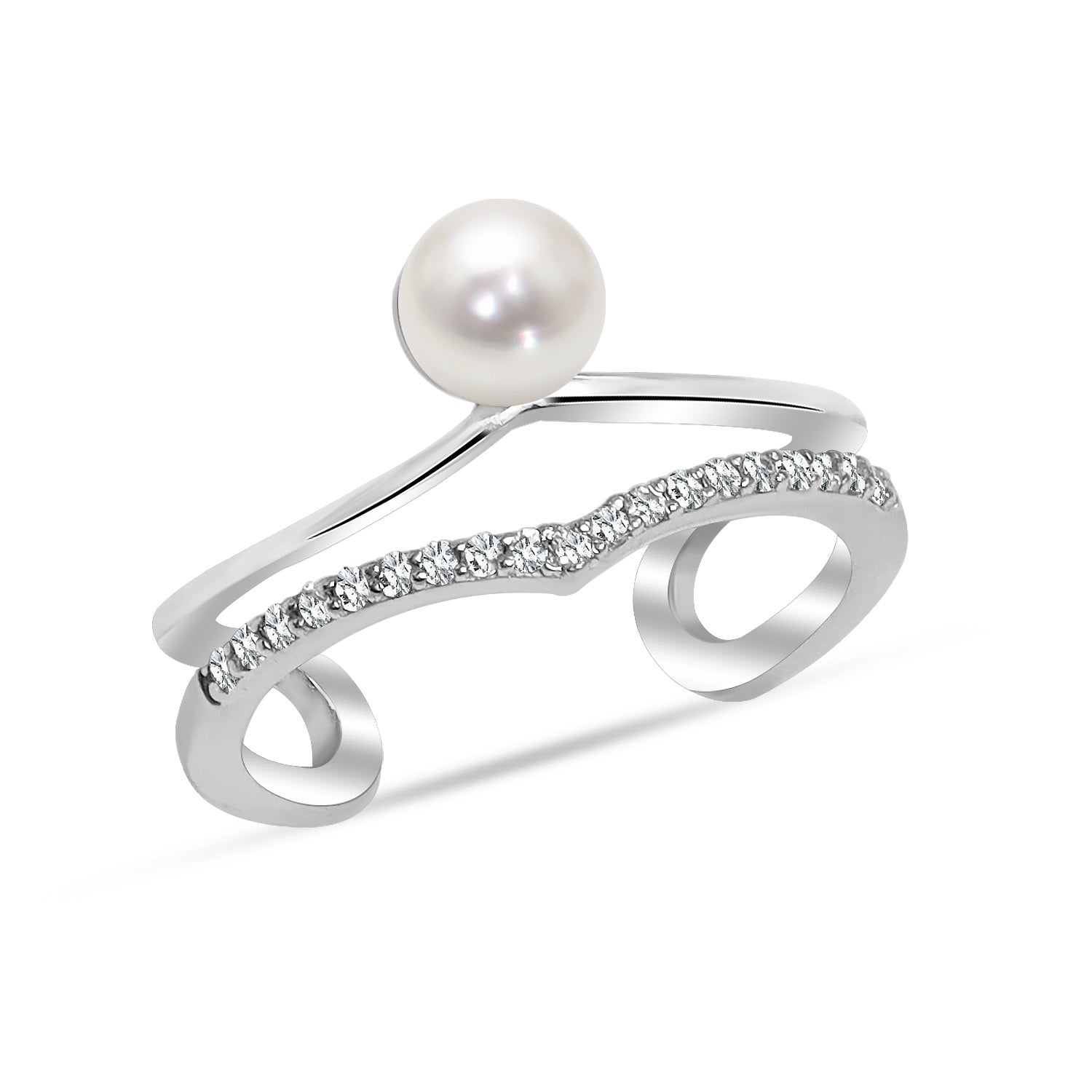 925 Sterling Silver Designer Fancy Cz Pearl Adjustable Ring for Women and Girls